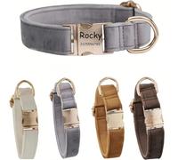 Personalised Velvet Dog Collar - Custom Name Engraved Pet Collar - Soft & Stylish Adjustable Collar&leash for Small Medium Large Dogs - Luxury Look for Everyday Wear