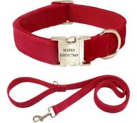 Personalised Velvet Dog Collar - Custom Name Engraved Pet Collar - Soft & Stylish Adjustable Collar&leash for Small Medium Large Dogs - Luxury Look for Everyday Wear