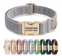 Personalised Velvet Dog Collar UK - Engraved Gold Buckle, Luxury Padded Soft Collar for Small Medium Large Dogs | Custom Name ID Tag, 18 Col