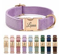 Personalised Velvet Dog Collar UK - Engraved Gold Buckle, Luxury Padded Soft Collar for Small Medium Large Dogs | Custom Name ID Tag, 18 Colours Available | Dark Brown (Light Purple)
