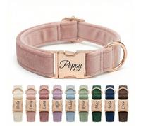 Personalised Velvet Dog Collar UK - Engraved Gold Buckle, Luxury Padded Soft Collar for Small Medium Large Dogs | Custom Name ID Tag, 18 Colours Available | Blush Pink