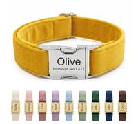 Personalised Velvet Dog Collar UK - Engraved Gold Buckle, Luxury Padded Soft Collar for Small Medium Large Dogs | Custom Name ID Tag, 18 Colours Available | Corn Yellow