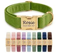 Personalised Velvet Dog Collar UK - Engraved Gold Buckle, Luxury Padded Soft Collar for Small Medium Large Dogs | Custom Name ID Tag, 18 Colours Available | Dark Brown (Light Green)