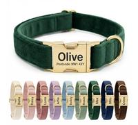 Personalised Velvet Dog Collar UK - Engraved Gold Buckle, Luxury Padded Soft Collar for Small Medium Large Dogs | Custom Name ID Tag, 18 Colours Available | Christmas Green