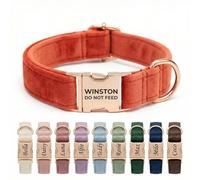Personalised Velvet Dog Collar UK - Engraved Gold Buckle, Luxury Padded Soft Collar for Small Medium Large Dogs | Custom Name ID Tag, 18 Colours Available | Coral Orange