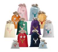 Personalised Velvet Santa Sack with Stag Design - Luxury Fur Trim - Extra-Large Bag for Kids & Adults - Custom Name or Initial - Ideal for Holiday Décor & Festive Gifting