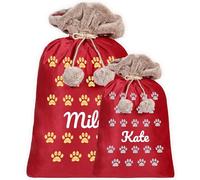 Personalised Velvet Santa Stocking Sack with Luxury Fur Trim - Large Christmas Gift Bag For Dog and Cats, Ideal for Holiday Decor and Gifts