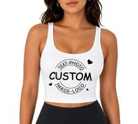 Personalised Vest Tops Custom Sports Bra with Photo Text Built in Bra Tank Top Breathable Gym Top Stretch Yoga Vest Funny Shapewear Cami Top for Training Pilates Dancing Custom Gift for Fitness Lovers