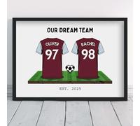Personalised Villa Couple's Dream Team Shirt Art Valentine Aston Gift | All Teams Available | Framed or Prints Available | Boyfriend Husband Partner Unique Football Wall Keepsake Sports Poster