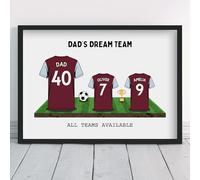 Personalised Villa Dream Team Shirt Art | All Teams Available | Framed or Prints | Aston Gift for Dad, Grandad, Man, Uncle, Family | Unique Football Footy Fan Wall Keepsake Sports