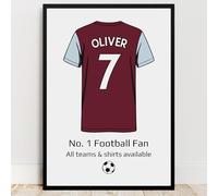 Personalised Villa Shirt Print | All Teams Available | Framed or Prints | Aston Gift for Boy, Son, Brother, Dad or Grandad | Unique Footy Football Wall Art Keepsake Sports Fan