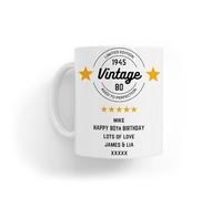 Personalised Vintage 1945 80th Birthday Design Ceramic Tea & Coffee Mug Gift for Mum|Dad|Nan|Nanny|Grandma|Grandad|Wife|Husband|Her|Him|Men|Women|Ladies