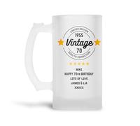 Personalised Vintage 1955 70th Birthday Frosted Beer Glass Tankard (0.8 Pint) Gift for Dad|Grandad|Husband|Men|Him