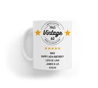 Personalised Vintage 1965 60th Birthday Design Ceramic Tea & Coffee Mug Gift for Son|Daughter|Mum|Dad|Wife|Husband|Nan|Grandad|Nanny|Her|Him|Men|Women|Ladies