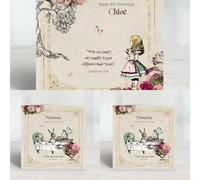 Personalised Vintage Alice in Wonderland cards featuring all your favourite characters and quotes, from the Mad Hatter, the Cheshire Cat and the White Rabbit. Suitable for all ages, young and old.