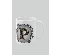 Personalised Vintage Letter P & Name Mug - Stylish Gothic 3D Design Simply Stunning Mugs White One Size