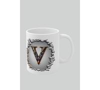 Personalised Vintage Letter V & Name Mug - Stylish Gothic 3D Design Simply Stunning Mugs White One Size