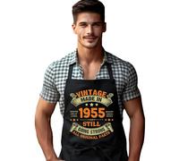 Personalised Vintage Made In Year Apron - Custom Any Age or Year Still Going Strong All Original Parts Black UK Printed Novelty Birthday BBQ Cooking Gift for Dad Grandad Husband Chef Kitchen