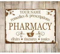 PERSONALISED Vintage Pharmacy Remedies Perscriptions Farmhouse Sign Decor Metal Plaque