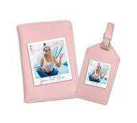 Personalised Vintage Polaroid Framed Photo Passport Holder Luggage Tag Travel Set Gifts, Customised Holiday Travel Essentials, Vegan Leather Passport Cover Gift Set LPIN PHLT-PHOTO-002