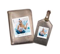Personalised Vintage Polaroid Framed Photo Passport Holder Luggage Tag Travel Set Gifts, Customised Holiday Travel Essentials, Vegan Leather Passport Cover Gift Set ROGL PHLT-PHOTO-002