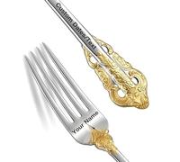 Personalised Vintage Wedding Fork, Custom Luxury Dinner Forks Engraved Name/Date, Customized Antique Baroque Silver Plated with Gold Accents Fork for Dessert Salad Favors Engagements Gift