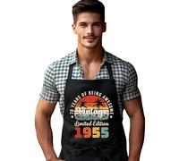 Personalised Vintage Year Apron - Custom Any Age or Year Years of Being Awesome Limited Edition Sunset Palm Design Black UK Printed Novelty Birthday Gift for Dad Grandad Husband Chef BBQ Kitchen