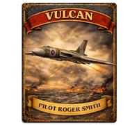 Personalised Vulcan Bomber Metal Wall Sign, Custom Royal Air Force Retro British Military Plaque, Vintage Army Plaque Retired RAF Plane Veteran Grandad Birthday Gift - HBS84