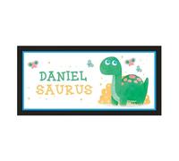 Personalised Wall Art Black Framed Print Nursery Dino Saurus | Custom Text Room Large Wide Sign | Bespoke New Baby Boy Girl Room Decor | New Baby Christening Crib Gift | Unique Dinosaurs Poster Print