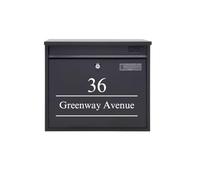 Personalised Wall Mounted Post Box - Anthracite Grey Lockable Letterbox with Address Customisation - Weatherproof Galvanised Steel Mailbox with Keys & Fixings - Modern Outdoor Secure Mail Holder