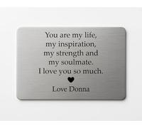 Personalised Wallet Card for Partner - Engraved Metal Credit Card Size Keepsake Gift - Anniversary, Birthday, Valentine’s Day