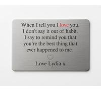 Personalised Wallet Card for Partner - Engraved Metal Credit Card Size Keepsake Gift - Anniversary, Birthday, Valentine’s Day