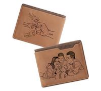 Personalised Wallets for Men, PU Leather Wallets with Engraved Photo & Name - Customised Card Holder for Dad, Boyfriend, Husband, Birthday, Anniversary,Father's Day Gifts (Style1-Yellow(Photo+Fist))
