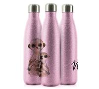 Personalised Water Bottle, BPA Free, 500ml Pink, Blue, Gold, Silver, White, Smooth, Glitter Stainless Steel Flask for Hot and Cold Drinks, Customised with Name, Baby and Adult Meerkat Bottle