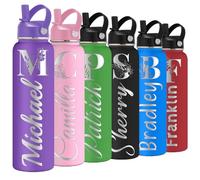 Personalised Water Bottle for Kids Adults with Straw Lid 12 18 24 32 40 oz Custom Monogrammed Water Bottles with Name Engraved Insulated Stainless Steel Sports Water Bottle for School