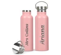 Personalised Water Bottle Stainless Steel 600ml Water Bottle, Vacuum Insulated Metal Water Bottles Pink Teacher Gift for Her