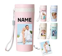 Personalised Water Bottle with Photo Logo Text, 400ml Custom Plastic Water Cup with String for Sports Gym Hiking, Gift for Friend Mum Grandad Granny (Pink)