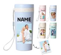 Personalised Water Bottle with Photo Logo Text, 400ml Custom Plastic Water Cup with String for Sports Gym Hiking, Gift for Friend Mum Grandad Granny (Sky Blue)