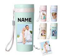 Personalised Water Bottle with Photo Logo Text, 400ml Custom Plastic Water Cup with String for Sports Gym Hiking, Gift for Friend Mum Grandad Granny (Light Green)