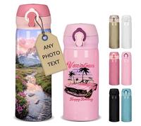 Personalised Water Bottle with Photo/Logo/Text, Customized Stainless Steel Insulated Double Walled Metal Vacuum Flask Keep Cold & Hot for Outdoor, Work, Gym,School,Travel (350ML)