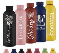 Personalised Water Bottles Custom Engraved Sports Bottles with Birth Month Flower Name 16oz Cup Customised Insulated Stainless Steel Bottle Keep Cold Hot Office Birthday Gifts for Men Women