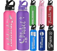 Personalised Water Bottles for Youth Custom 12 18 24 32 40oz Engraved Initials Name Bottle with Straw Handle Customised Insulated Stainless Steel Sport Travel Bottles Gift for Institute