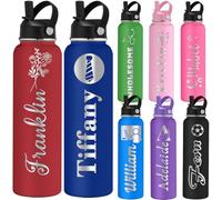 Personalised Water Bottles for Youth Custom 12 18 24 32 40oz Engraved Name Birth Flower Bottle with Straw Handle Customised Insulated Stainless Steel Sport Travel Bottles Gift