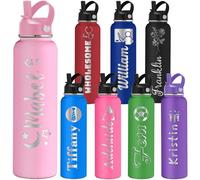 Personalised Water Bottles for Youth Custom 12 18 24 32 40oz Engraved Name Bottle with Straw Handle Customised Insulated Stainless Steel Sport Travel Bottles Gift Ideal for Institute
