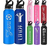 Personalised Water Bottles for Youth Custom 12 18 24 32 40oz Engraved Name Logo Bottle with Straw Handle Customised Insulated Stainless Steel Sport Travel Bottles Gift for Institute