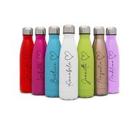 Personalised Water Bottles Stainless Steel Thermal Printed Heart - Custom Water Bottles for Women and Kids - Insulated Water Bottle with Name - 500ml - Birthday Present, Teacher Gift (Red)