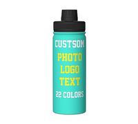 Personalised Water Bottles with Name/Photo for Kids Adults, Custom Stainless Steel Insulated Drink Bottle with Picture Text for Women Mens, Large Capacity Sports Bottle for Hiking Travel, Turquoise