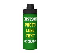Personalised Water Bottles with Name/Photo for Kids Adults, Custom Stainless Steel Insulated Drink Bottle with Picture Text for Women Mens, Large Capacity Sports Bottle for Hiking Travel, Green