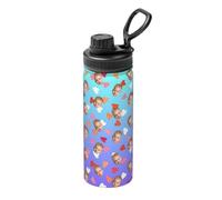 Personalised Water Bottles with Your Face Photo Name Logo Custom Insulated Drink Bottle 500ml Customised Stainless Steel Cup Bottle for Women Men School Travel Sport Office Gifts, Gradient Colour