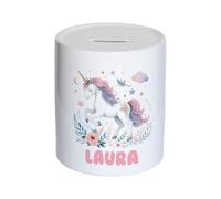 Personalised Watercolour Classic Cute Unicorn Kids Money Box, Piggy Bank, Savings Jar for Kids Coins. Bank Cash Box. Ceramic. For Boys & Girls